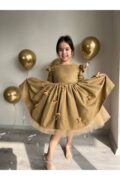 Deluxe Collection Kız Çocuk Kahve Kadife Gold Fiyonk Özel Tasarım Doğum Günü Abiye Elbise