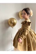 Deluxe Collection Kız Çocuk Kahve Kadife Gold Fiyonk Özel Tasarım Doğum Günü Abiye Elbise - Image 7