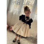 Sİyah Kadife Bağlama Yelek Detaylı Prenses Tasarım Elbise