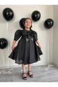 Siyah Tam Kloş Uçuş Uçuş Karolin Abiye Kız Çocuk Elbise - Görsel 2