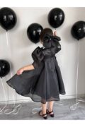 Siyah Tam Kloş Uçuş Uçuş Karolin Abiye Kız Çocuk Elbise - Görsel 5