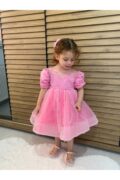 Pembe İnci Tül Kalp Yaka Kız Çocuk Abiye Elbise+ Toka - Image 2