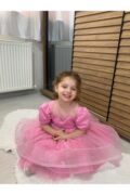 Pembe İnci Tül Kalp Yaka Kız Çocuk Abiye Elbise+ Toka - Image 5