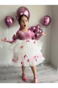 Kız Çocuk Fuşya Pembe Doğum Günü Mini Fiyonk Detaylı Tütü Abiye Parti Elbise, + Toka + Kolluk