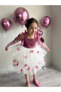 Kız Çocuk Fuşya Pembe Doğum Günü Mini Fiyonk Detaylı Tütü Abiye Parti Elbise, + Toka + Kolluk - Görsel 5