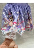 Lila Minnie Mouse Desenli Kız Çocuk Balon Kol Doğum Günü Prenses Elbise - Görsel 5