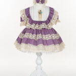 Vintage Konsept Antialerjik Pamuk Kumaş Krem Güpürlü Mor Doğum Günü Elbisesi