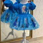 Elsa Mavi Balon Kol Çocuk Abiye Elbise
