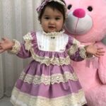 Lila Antialerjik Pamuk Kumaş Kız Bebek Özel Tasarım Max Dantel Abiye Elbise