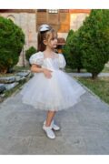 Prenses Kabarık Kız Çocuk Beyaz Gelinlik Abiye Elbise - Image 2