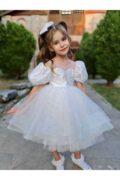 Prenses Kabarık Kız Çocuk Beyaz Gelinlik Abiye Elbise - Image 5