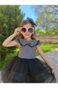 Prenses Tüllü Kabarık Siyah Beyaz Kız Çocuk Abiye Elbise - Görsel 3
