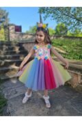 Unicorn Kız Çocuk Çiçekli Abiye Elbise + Taç - Görsel 2