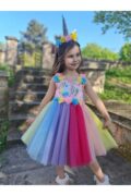 Unicorn Kız Çocuk Çiçekli Abiye Elbise + Taç - Görsel 3
