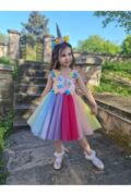 Unicorn Kız Çocuk Çiçekli Abiye Elbise + Taç - Görsel 4