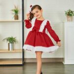 Kız Çocuk Elbise Kırmızı Vintage, Dantel, Prenses, Abiye, Doğumgünü Elbise