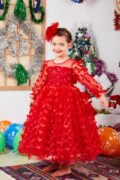 Kırmızı 3 Boyutlu Kelebek Figürlü Kız Çocuk Uzun Abiye Doğum Günü Elbisesi - Görsel 2