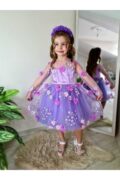 Kız Çocuk Mor Çiçekli Tasarım Parti Elbise Toka - Görsel 2