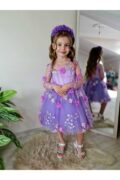 Kız Çocuk Mor Çiçekli Tasarım Parti Elbise Toka - Görsel 3