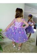 Kız Çocuk Mor Çiçekli Tasarım Parti Elbise Toka - Görsel 5