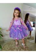 Kız Çocuk Mor Çiçekli Tasarım Parti Elbise Toka - Görsel 7