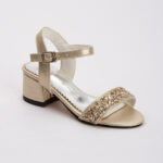 Kız Çocuk Gold Simli Açık Topuklu Düğün Ayakkabısı