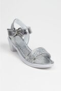 Kız Çocuk Gri Simli Topuklu Sandalet - Görsel 2