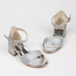 Işıltılı Gümüş Gri Kız Çocuk Ortopedik Ucu Açık Topuklu Prenses Ayakkabı