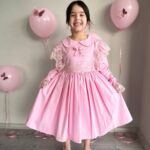 Pembe Güpürlü Kız Çocuk %Pamuklu Uzun Kuran Merasimi Elbise + Toka
