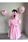 Pembe Güpürlü Kız Çocuk %Pamuklu Uzun Kuran Merasimi Elbise + Toka - Görsel 6