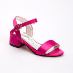 Fuşya Saten Dokulu Suni Deri Ortopedik Çocuk Topuklu Sandalet, Ayakkabı (26-36 numara arası)