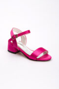 Fuşya Saten Dokulu Suni Deri Ortopedik Çocuk Topuklu Sandalet, Ayakkabı (26-36 numara arası) - Görsel 2