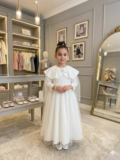 Beyaz Mihrimah Pelerinli Kız Çocuk Tam Boy Kuran Kursu Merasim Tören Mezuniyet Elbisesi + Yaka